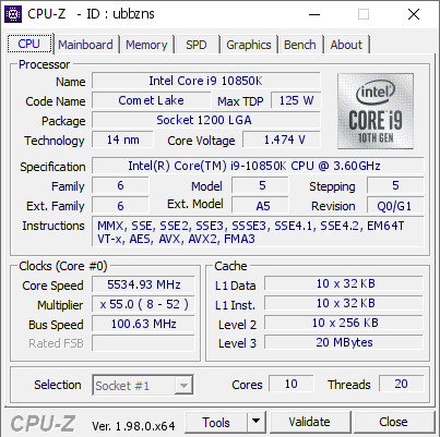 screenshot of CPU-Z validation for Dump [ubbzns] - Submitted by  zebra_hun  - 2021-12-22 20:40:39