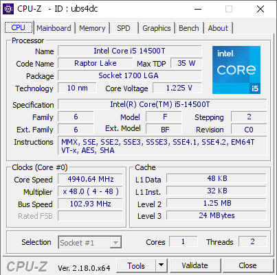 screenshot of CPU-Z validation for Dump [ubs4dc] - Submitted by  bantalbambu  - 2026-02-11 17:51:39