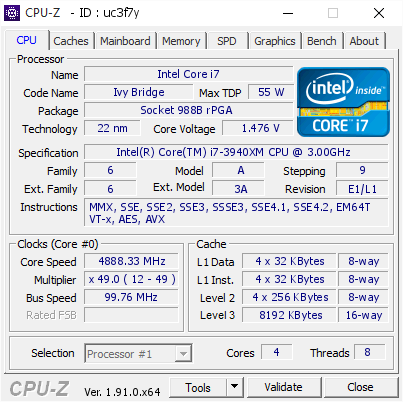 screenshot of CPU-Z validation for Dump [uc3f7y] - Submitted by  baddemichl  - 2020-03-20 17:44:23