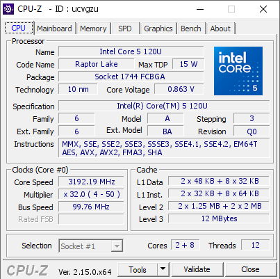 screenshot of CPU-Z validation for Dump [ucvgzu] - Submitted by  Anonymous  - 2025-05-17 14:07:43