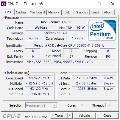 screenshot of CPU-Z validation for Dump [ucxtm6] - Submitted by  Rushed Down  - 2019-12-09 07:57:08