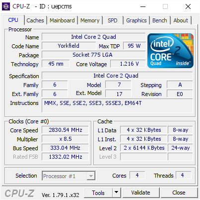 screenshot of CPU-Z validation for Dump [uepcms] - Submitted by  CORE2DUO-XP  - 2017-06-18 02:42:06