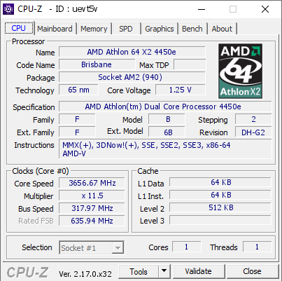 screenshot of CPU-Z validation for Dump [uevt5v] - Submitted by  Boblemagnifique x2 4450e Chiller  - 2025-12-24 04:28:06