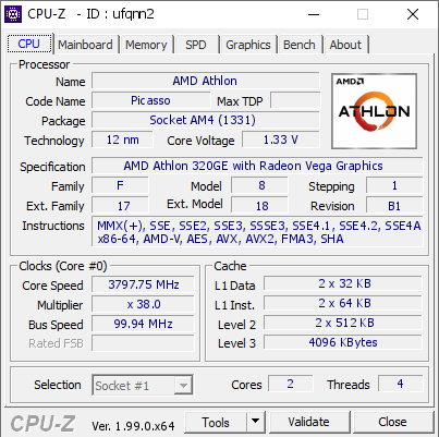 screenshot of CPU-Z validation for Dump [ufqnn2] - Submitted by  Anonymous  - 2022-02-12 05:12:42