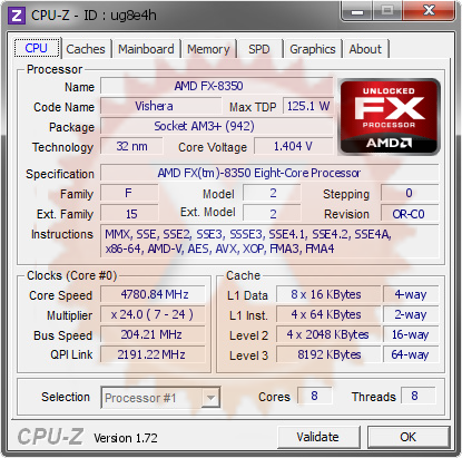 screenshot of CPU-Z validation for Dump [ug8e4h] - Submitted by  ALLAN-PC  - 2015-05-13 03:05:00