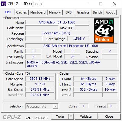 screenshot of CPU-Z validation for Dump [uh4dhl] - Submitted by  I.nfraR.ed  - 2017-03-14 00:24:38