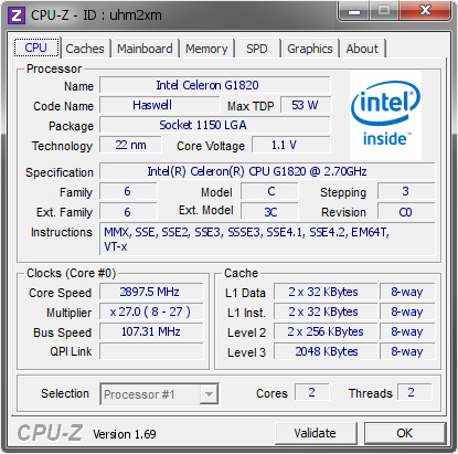 screenshot of CPU-Z validation for Dump [uhm2xm] - Submitted by  vadimua  - 2014-06-27 15:06:48