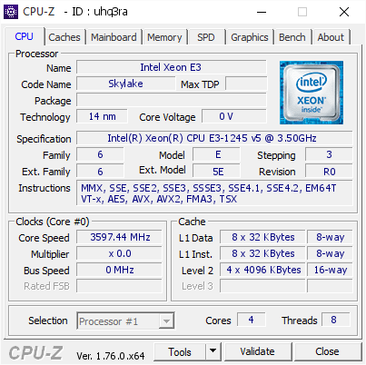 screenshot of CPU-Z validation for Dump [uhq3ra] - Submitted by  VM-WIN7G  - 2016-06-18 03:15:09