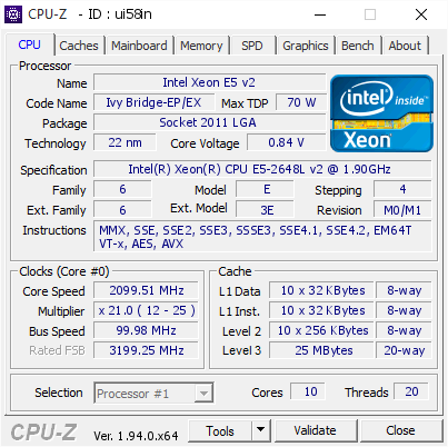 screenshot of CPU-Z validation for Dump [ui58in] - Submitted by  Anonymous  - 2020-10-30 12:12:41