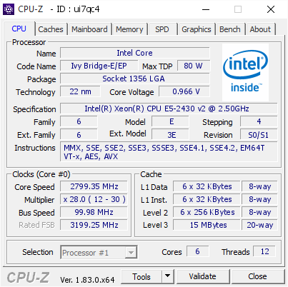 screenshot of CPU-Z validation for Dump [ui7qc4] - Submitted by  Anonymous  - 2018-02-25 17:57:45