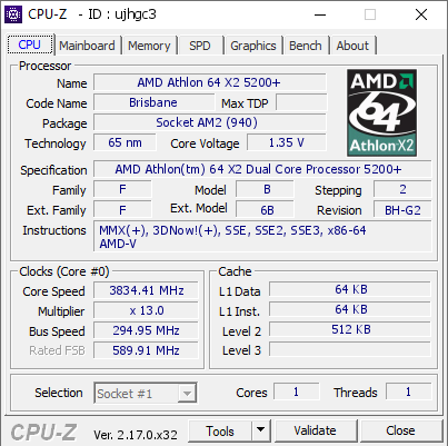 screenshot of CPU-Z validation for Dump [ujhgc3] - Submitted by  Boblemagnifique A64 x2 5200+ Chiller  - 2025-12-24 04:32:13