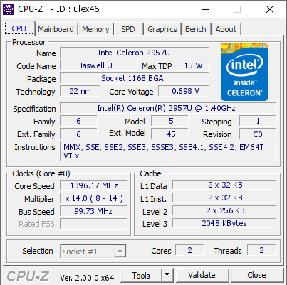 screenshot of CPU-Z validation for Dump [ulex46] - Submitted by  Anonymous  - 2022-05-03 17:08:36
