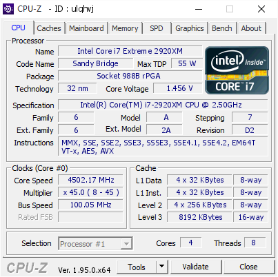 screenshot of CPU-Z validation for Dump [ulqhvj] - Submitted by  Lana Del Rey  - 2021-02-19 08:49:09