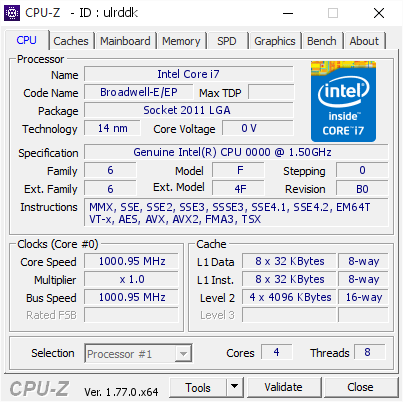screenshot of CPU-Z validation for Dump [ulrddk] - Submitted by  Anonymous  - 2016-10-15 10:14:42