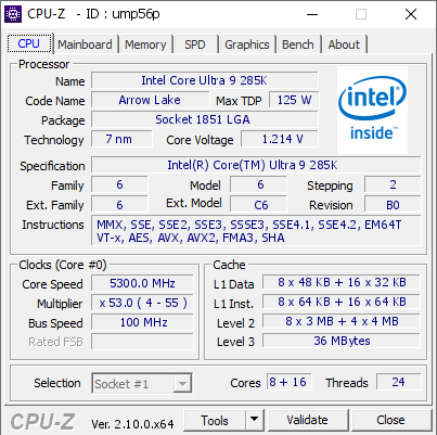 screenshot of CPU-Z validation for Dump [ump56p] - Submitted by  Shasho  - 2024-10-12 23:07:33