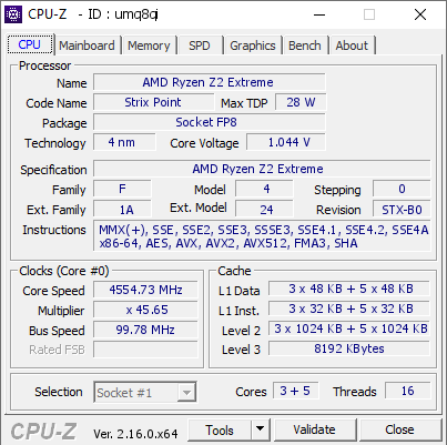 screenshot of CPU-Z validation for Dump [umq8qi] - Submitted by  Anonymous  - 2025-10-03 12:22:04