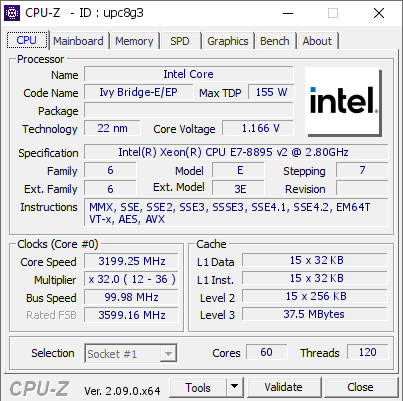 screenshot of CPU-Z validation for Dump [upc8g3] - Submitted by  WIN-U30IE72L5PR  - 2024-02-01 18:14:49