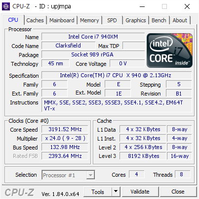 screenshot of CPU-Z validation for Dump [upjmpa] - Submitted by  DESKTOP-0OLVNS5  - 2018-04-21 19:38:10