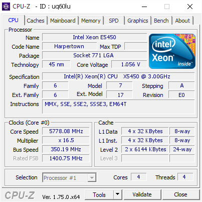 screenshot of CPU-Z validation for Dump [uq60lu] - Submitted by  ß-ÏÊ  - 2016-07-02 06:15:26