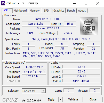 screenshot of CPU-Z validation for Dump [uqmaxp] - Submitted by  espo_sun  - 2022-03-04 14:50:37