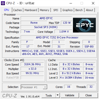 screenshot of CPU-Z validation for Dump [ur81az] - Submitted by  SRVHV  - 2020-04-24 18:56:10