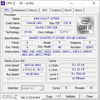 screenshot of CPU-Z validation for Dump [urr6sj] - Submitted by  Anonymous  - 2025-06-24 12:08:29