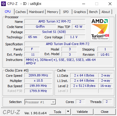 screenshot of CPU-Z validation for Dump [us8gbx] - Submitted by  DESKTOP-M0CLS1Q  - 2019-09-07 03:23:29