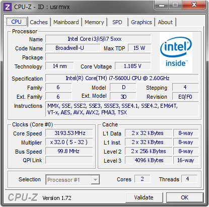 screenshot of CPU-Z validation for Dump [usrmvx] - Submitted by  Payne  - 2015-06-24 13:06:21