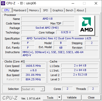 screenshot of CPU-Z validation for Dump [usxp06] - Submitted by  USER-PC  - 2021-10-03 11:55:52