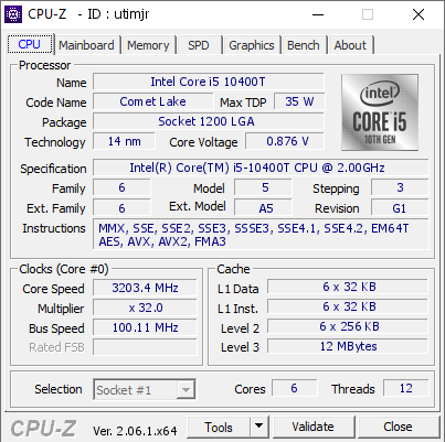 screenshot of CPU-Z validation for Dump [utimjr] - Submitted by  Anonymous  - 2023-10-01 17:27:35