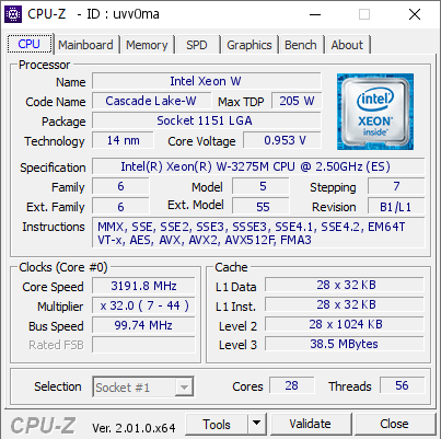 screenshot of CPU-Z validation for Dump [uvv0ma] - Submitted by  DESKTOP-69B84AH  - 2022-09-20 09:09:10