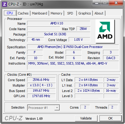 screenshot of CPU-Z validation for Dump [uw704g] - Submitted by  SYSTEMADMIN  - 2014-06-23 17:06:12