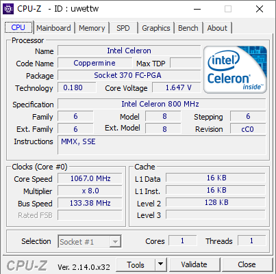 screenshot of CPU-Z validation for Dump [uwettw] - Submitted by  LeTigre  - 2026-03-13 12:09:34