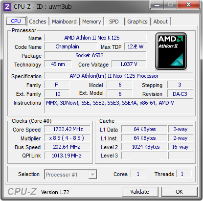 screenshot of CPU-Z validation for Dump [uwm3ub] - Submitted by  USER-PC  - 2015-07-25 16:07:21
