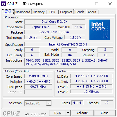 screenshot of CPU-Z validation for Dump [uwspmu] - Submitted by  Anonymous  - 2026-07-28 05:04:53
