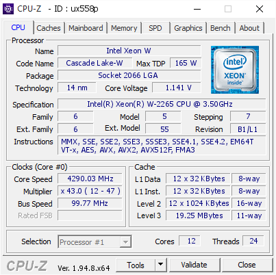 screenshot of CPU-Z validation for Dump [ux558p] - Submitted by  Anonymous  - 2020-12-29 11:07:17