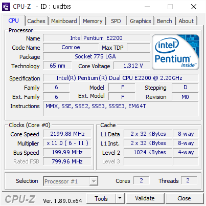 screenshot of CPU-Z validation for Dump [uxdtxs] - Submitted by  Anonymous  - 2019-06-18 21:08:47