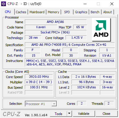 screenshot of CPU-Z validation for Dump [uy5xj0] - Submitted by  Anonymous  - 2019-10-24 00:12:08