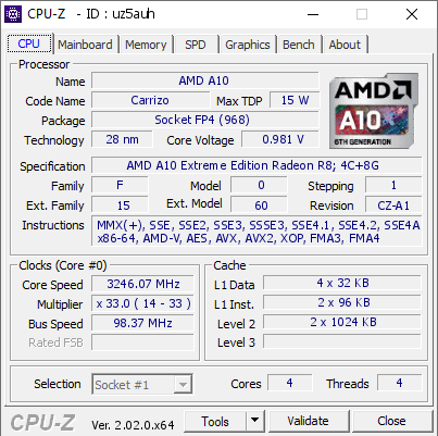 screenshot of CPU-Z validation for Dump [uz5auh] - Submitted by  Anonymous  - 2022-10-13 21:58:19