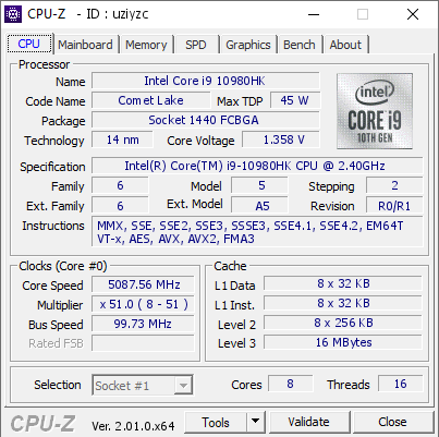 screenshot of CPU-Z validation for Dump [uziyzc] - Submitted by  MSI  - 2022-05-11 18:30:54
