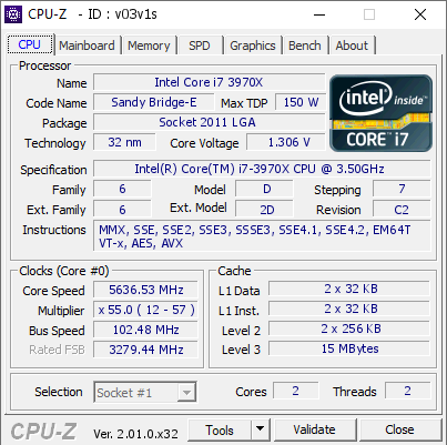 screenshot of CPU-Z validation for Dump [v03v1s] - Submitted by  Boblemagnifique 3970X A 1562 Chiller  - 2022-05-01 00:47:32