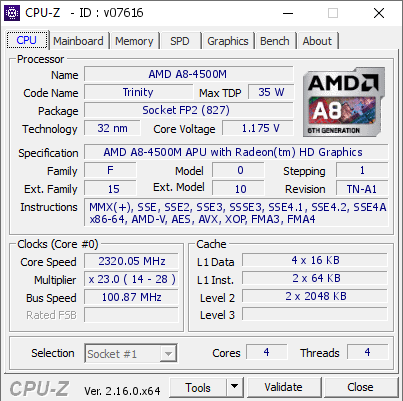 screenshot of CPU-Z validation for Dump [v07616] - Submitted by  DESKTOP-KN95ATI  - 2025-07-20 23:44:00