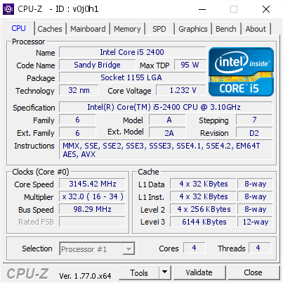 screenshot of CPU-Z validation for Dump [v0j0h1] - Submitted by  Anonymous  - 2016-10-15 00:03:10