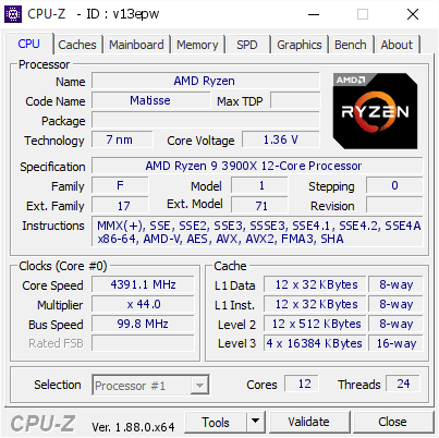 screenshot of CPU-Z validation for Dump [v13epw] - Submitted by  DESKTOP-BVNR3MK  - 2019-09-15 09:05:44