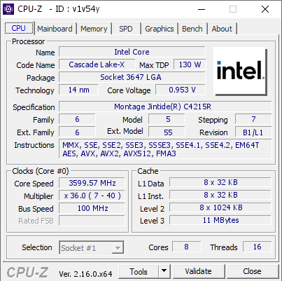 screenshot of CPU-Z validation for Dump [v1v54y] - Submitted by  Anonymous  - 2025-07-27 18:07:09