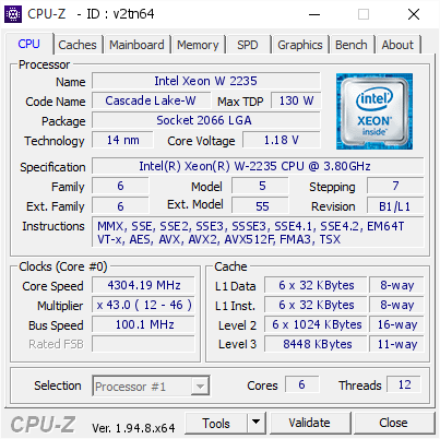 screenshot of CPU-Z validation for Dump [v2tn64] - Submitted by  Anonymous  - 2020-11-12 12:46:41