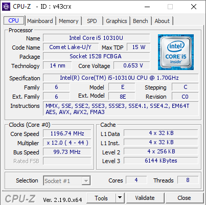 screenshot of CPU-Z validation for Dump [v43crx] - Submitted by  Anonymous  - 2026-03-24 18:42:55