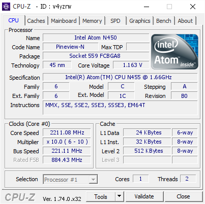 screenshot of CPU-Z validation for Dump [v4yznv] - Submitted by  tomcofik-EeePC  - 2015-10-30 12:41:17