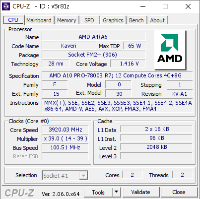 screenshot of CPU-Z validation for Dump [v5r81z] - Submitted by  DESKTOP-LNLQVGI  - 2023-06-05 17:04:42