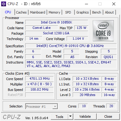 screenshot of CPU-Z validation for Dump [v6ifz6] - Submitted by  DESKTOP-RMJ61AF  - 2021-06-09 21:05:52